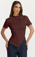 Rosalie Top - Asym Ruched Tshirt in Chocolate