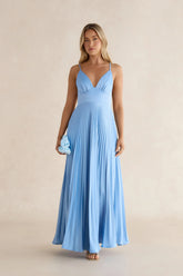 Ray Of Sunlight Plisse Satin Maxi Dress Blue