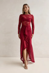 Flirtation Hour Lace Long Sleeve Maxi Dress Burgundy