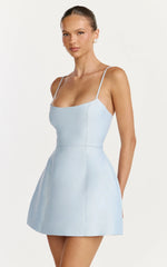 Carolina Mini Dress - Scoop Neck Panel Bodice Dress in Pale Blue