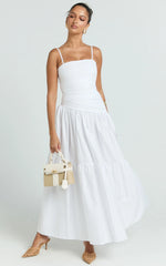 Dani Midi Dress - Asymmetrical Ruched Waisted in White