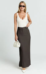 Stella Maxi Skirt - High Waisted Pencil Skirt in Chocolate