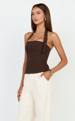 Tyler Top - Adjustable Halter Fitted Top in Chocolate