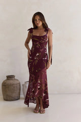 Night Garden Maxi Dress Burgundy