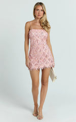 Shook Mini Dress - Cami Sequin Fringe Dress in Pink Sequin