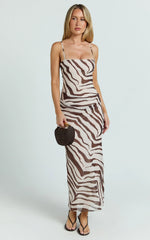 Gwendolyn Maxi Dress - Zebra Bias Spaghetti Strap Dress in Choc Zebra