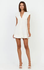 Tallulah Mini Dress - Linen V Neck A Line Dress in White