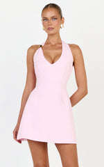 Leilani Mini Dress - Plunge Gold Hardware Fit and Flare Dress in Pink