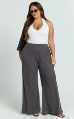 Amalthea Pants - High Waisted Jersey Rib Wide Leg Pants in Charcoal