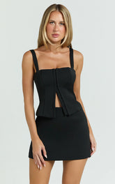 Mikey Top - Straight Neck Hook and Eye Corset Top in Black