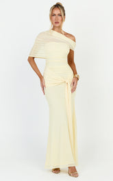 Nicolette Maxi Dress - Cape Sleeve Off Shoulder Dress in Yellow