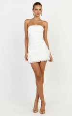 Inaya Mini Dress - Strapless Flounce Hem Dress in Off White