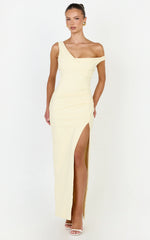 Rina Maxi Dress - Off Shoulder High Split Dress in Lemon