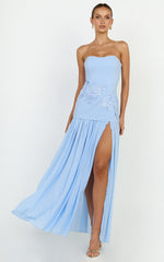 Jefferies Maxi Dress - Peplum Bodice Contrast Georgette Dress in Light Blue