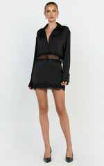 Gabrielle Top - Long Sleeve Shirt With Lace Trim in Black