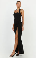 Kai Maxi Dress - Halter Neck High Split Dress in Black