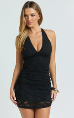 Candice Mini Dress - Georgette Bust Lace Skirt Dress in Black