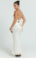 Bonnie Maxi Dress - Beaded Strap Detail Cross Tie Back Dress in Ivory