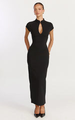 Cassienne Midi Dress - High Neck Keyhole Cut Out Bodycon Midi Dress in Black
