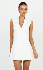 Jacinta Mini Dress - Sleeveless Button Front Tulip Dress in Off White