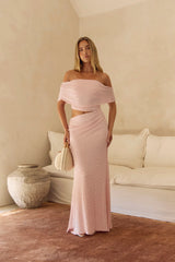 Gracious Glow Off Shoulder Maxi Dress Pink
