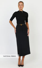 Tilda Top - High Neck Short Sleeve Fitted Top in Black
