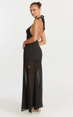 Lauren Maxi Dress - Plunge Halterneck High Split Dress in Black