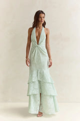 Heartbeat Haze Halter Maxi Dress Sage