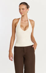 Rachel Top - Halter Fitted Top in Cream