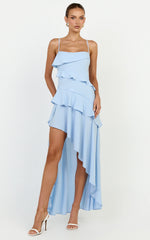 Arabella Maxi Dress - Tiered Ruffle Fit And Flare Dress in Blue