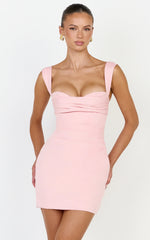 Kenna Mini Dress - Gathered Bust Tucked Waist Dress in Pink