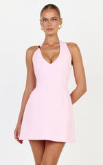 Leilani Mini Dress - Plunge Gold Hardware Fit and Flare Dress in Pink