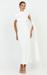 Visenta Midi Dress - Asymmetrical Sleeve Dress in White