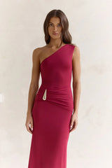 First Class Life One Shoulder Maxi Dress Wine