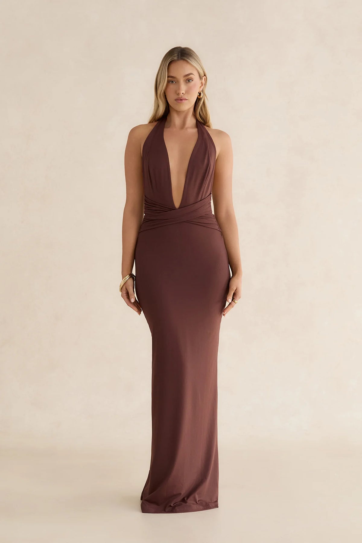 Amira Halter Maxi Dress Chocolate