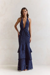 Heartbeat Haze Halter Maxi Dress Navy
