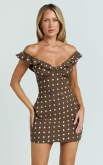 Isla Mini Dress - Ruffle Sleeve A Line Dress in Chocolate Polka Dot