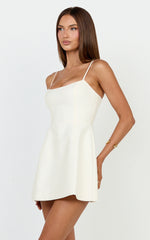 Carolina Mini Dress - Scoop Neck Panel Bodice Dress in Off White