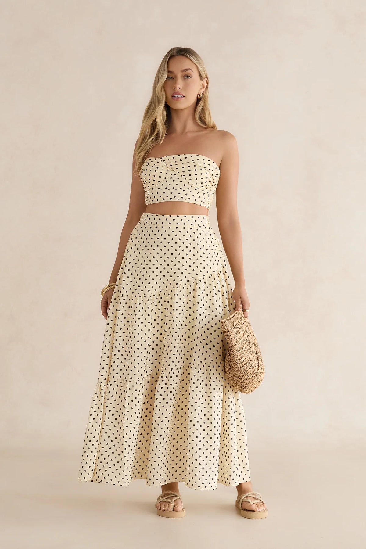 Shimmering Sands Polka Dot Maxi Skirt Yellow