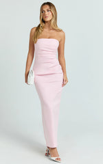 Jamie Maxi Dress - Strapless Ruched Fitted Column Dress in Pink
