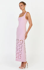 Sabrina Midi Dress - Scoop Neck Laser Cut Dress in Pink