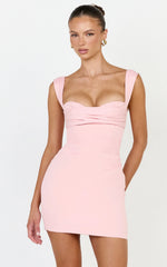 Kenna Mini Dress - Gathered Bust Tucked Waist Dress in Pink