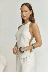 Heather Top Stone Pinstripe