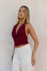 BASE Contour In Her Element Halter Cowl Top Wine