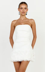 Inaya Mini Dress - Strapless Flounce Hem Dress in Off White