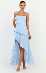 Arabella Maxi Dress - Tiered Ruffle Fit And Flare Dress in Blue