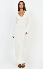 Pamela Midi Dress - Ribbed Knit Poli Midi Dress in Off White