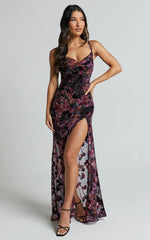 Aletta Maxi Dress - Cowl Cross Back Dress in Burn Out Floral
