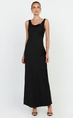 Harlow Maxi Dress - Cowl Neck Scooped Back Slip Dress in Black