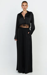Gabrielle Top - Long Sleeve Shirt With Lace Trim in Black